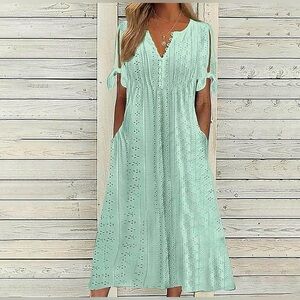Ladies Split Short Sleeve Dress for Women Vneck Beach Cut Out Maxi Long